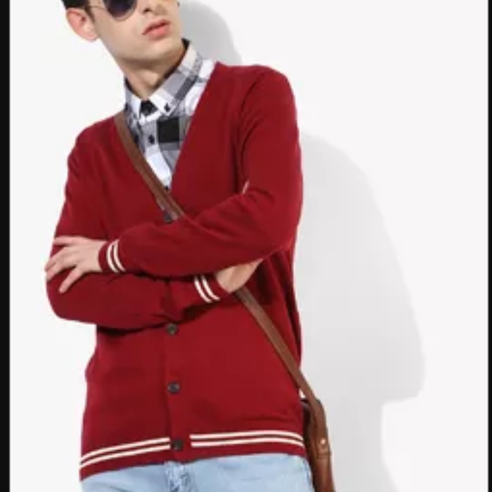 Forever 21 Men Cardigan Red White Stripes